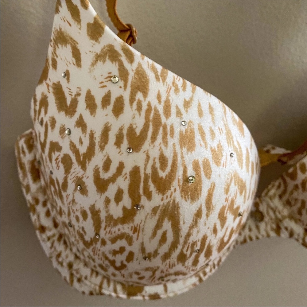 Y2K 32D Leopard Print Victoria’s Secret Demi Lined Underwired Rhinestones Sexy